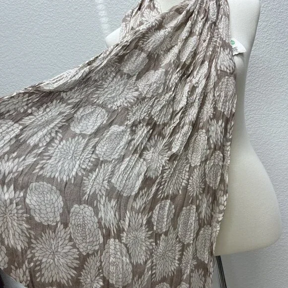 World Market Khaki Tan White Unity Scarf  100% Viscose Floral Print Design - Picture 2 of 6